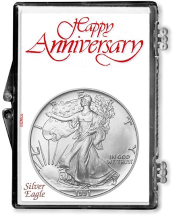 1991 Happy Anniversary American Silver Eagle Gift Display MAIN
