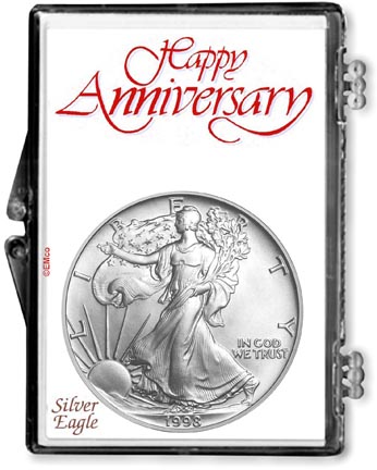 1998 Happy Anniversary American Silver Eagle Gift Display MAIN