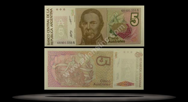 Argentina Banknote, 5 Australes, ND (1986), P#324b MAIN