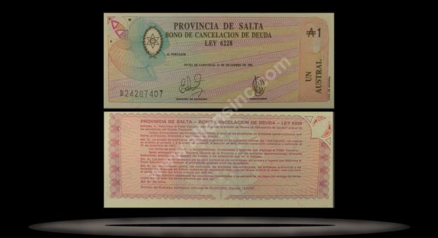 Province Of Salta, Argentina Banknote, 1 Austral, ND (1986), P#2612e MAIN