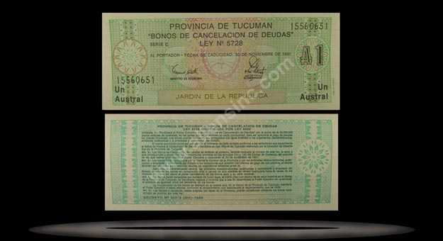 Province Of Tucuman, Argentina Banknote, 1 Austral, P#2711b MAIN