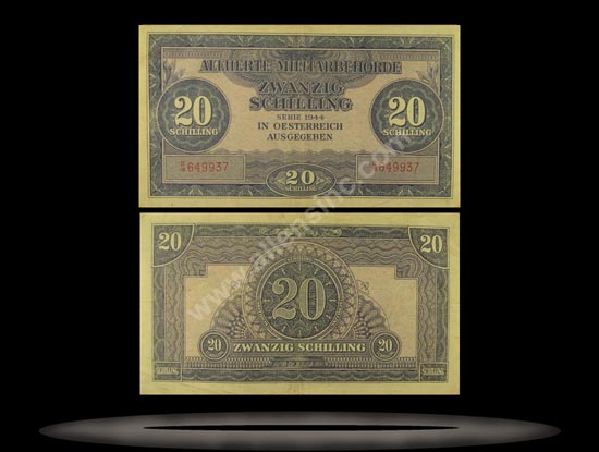 Allied Military Authority, Austria Banknote, 20 Schilling, 1944, P#107 MAIN
