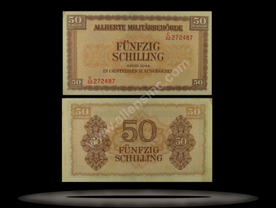 Allied Military Authority, Austria Banknote, 50 Schilling, 1944, P#109 MAIN