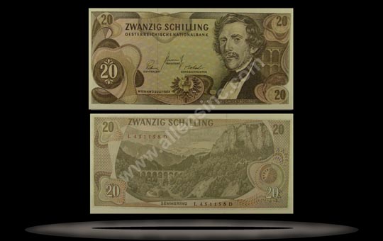 Austria Banknote, 20 Schilling, 2.7.1967, P#142a MAIN