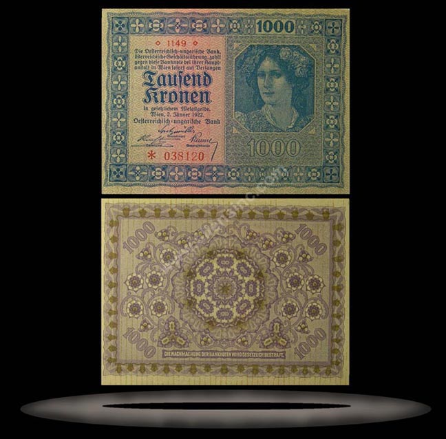 Austria Banknote, 1000 Kronen, 2.1.1922, P#78 MAIN