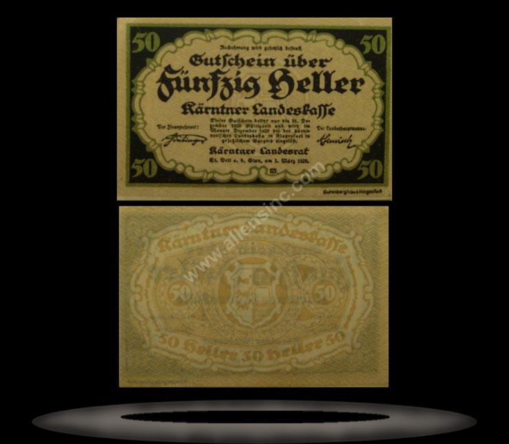 Karnten, Austria Banknote, 50 Heller, 1.3.1920, P#108 MAIN