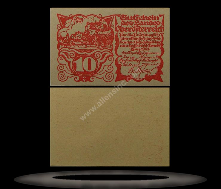 Upper Austria Banknote, 10 Heller, 1921, P#119a MAIN