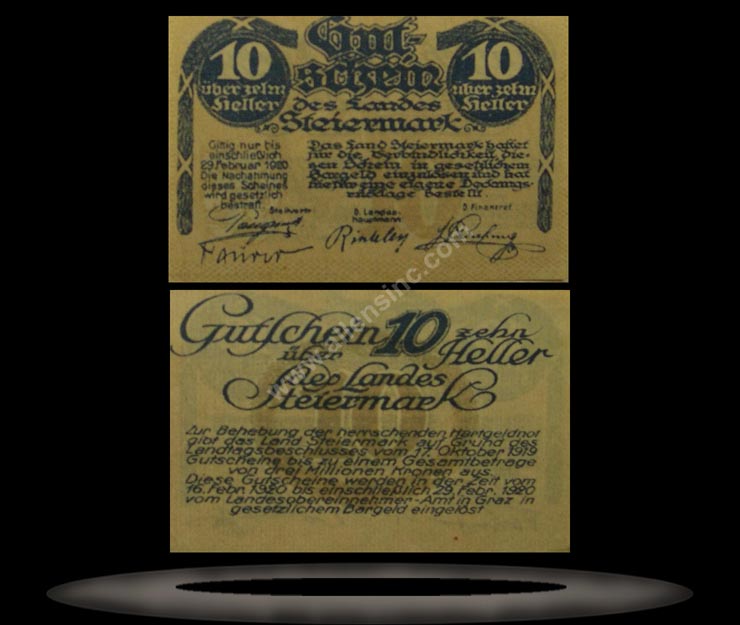 Steiermark, Austria Banknote, 10 Heller, 17.10.1919, P#135 MAIN