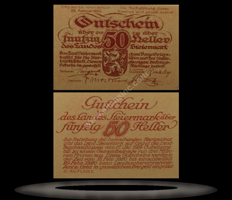 Steiermark, Austria Banknote, 50 Heller, 17.10.1919, P#138d MAIN