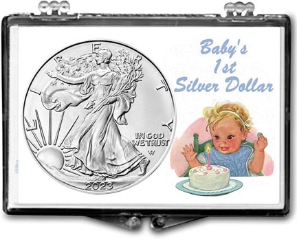 Baby’s First Silver Dollar, American Silver Eagle Gift Display LARGE