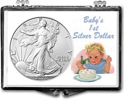 Baby’s First Silver Dollar, American Silver Eagle Gift Display LARGE