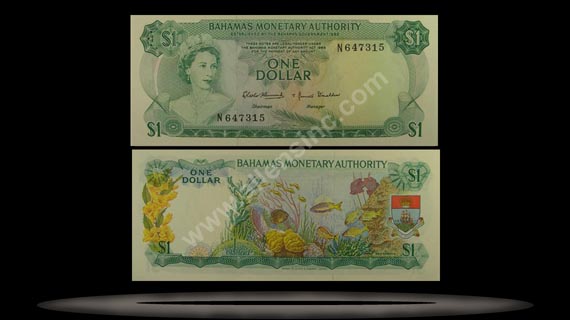 Bahamas Banknote, 1 Dollar, 1968, P#27a MAIN