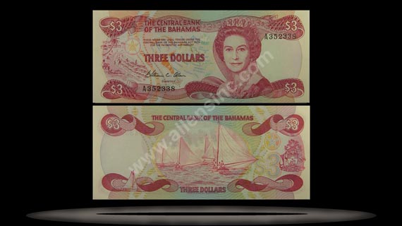 Bahamas Banknote, 3 Dollars, L.1974 (1984), P#44a MAIN