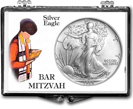 1989 Bar Mitzvah American Silver Eagle Gift Display MAIN
