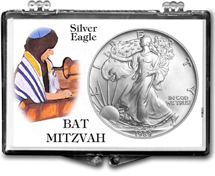 1989 Bat Mitzvah American Silver Eagle Gift Display MAIN
