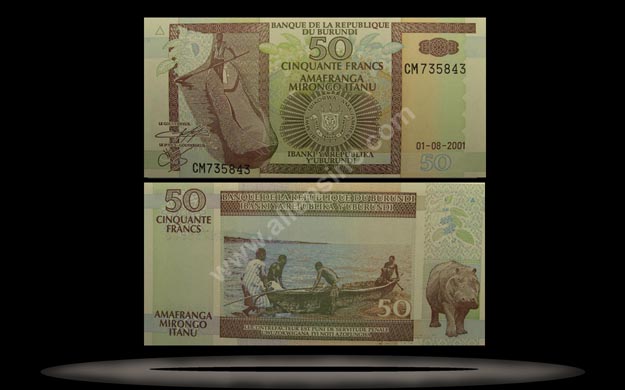 Burundi Banknote, 50 Francs, 1.8.2001, P#36c MAIN