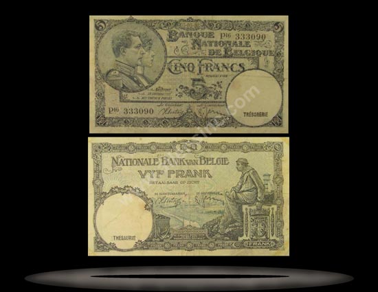 Belgium Banknote, 5 Francs, 9.4.1938, P#108a MAIN