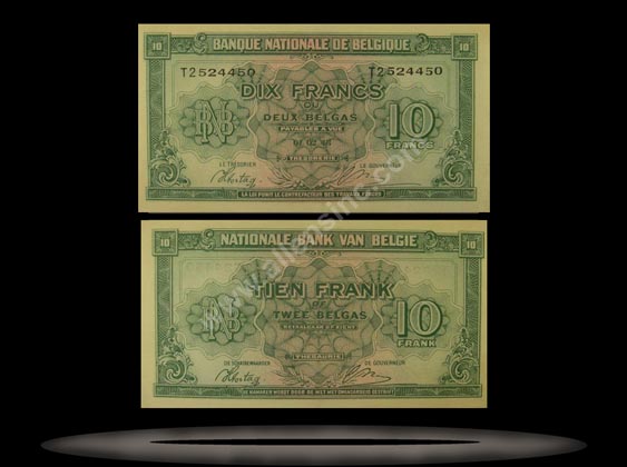 Belgium Banknote, 10 Francs/2 Belgas, 1.2.1943, P#122 MAIN