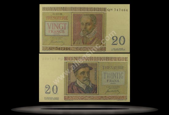 Belgium Banknote, 20 Francs, 3.4.1956, P#132b MAIN