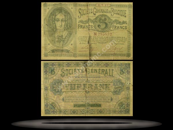 Belgium Banknote, 5 Francs, 18.5.1916, P#88 MAIN