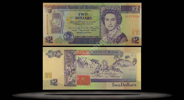 Belize Banknote, 2 Dollars, 1.5.1990, P#52a MAIN