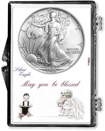 1986 Wedding Couple American Silver Eagle Gift Display LARGE