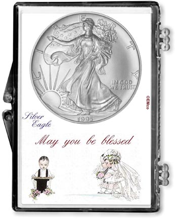 1995 Wedding Couple American Silver Eagle Gift Display MAIN