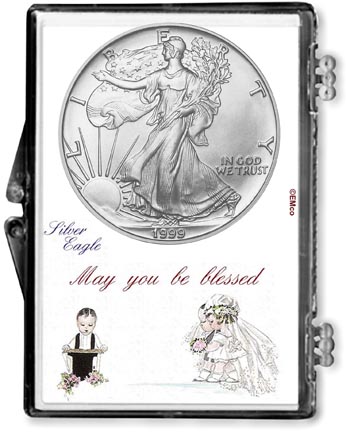 1999 Wedding Couple American Silver Eagle Gift Display MAIN
