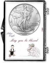 1999 Wedding Couple American Silver Eagle Gift Display THUMBNAIL