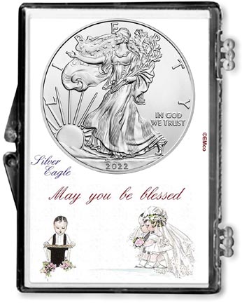 2022 Wedding Couple American Silver Eagle Gift Display LARGE