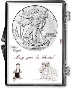 Wedding Couple American Silver Eagle Gift Display LARGE