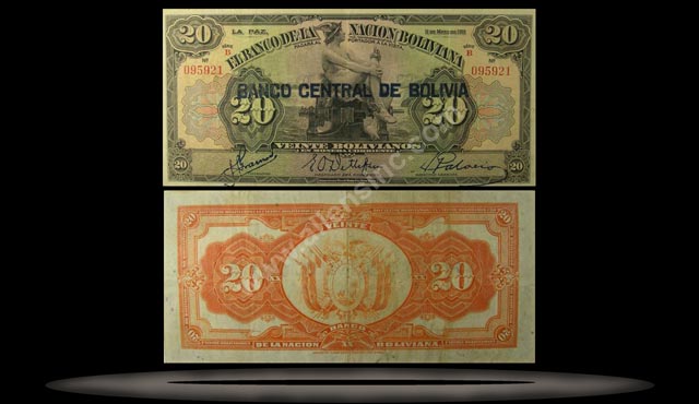 Bolivia Banknote, 20 Bolivianos, ND (1929), P#115 MAIN
