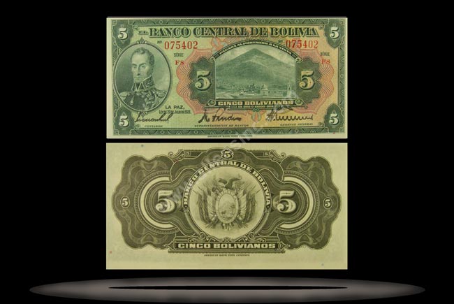 Bolivia Banknote, 5 Bolivianos, L.20.7.1928, P#120a MAIN