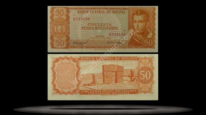 Bolivia Banknote, 50 Pesos Bolivianos, L.1962, P#156a MAIN