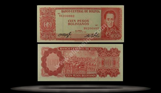 Bolivia Banknote, 100 Pesos Bolivianos, L.1962, P#163a MAIN