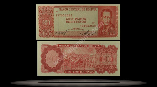 Bolivia Banknote, 100 Pesos Bolivianos, L.1962, P#164a MAIN