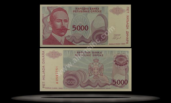 Bosnia-Herzegovina Banknote, 5000 Dinara, 1993, P#149a MAIN