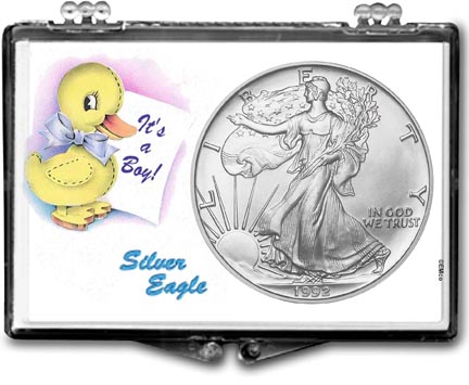 1992 It's A Boy, Duck Motif, American Silver Eagle Gift Display MAIN