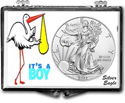 It's A Boy, Stork Motif, American Silver Eagle Gift Display THUMBNAIL