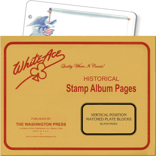 White Ace Blank Pages - Position Plate Number Blocks for Vertical Stamps, pack of 15 MAIN