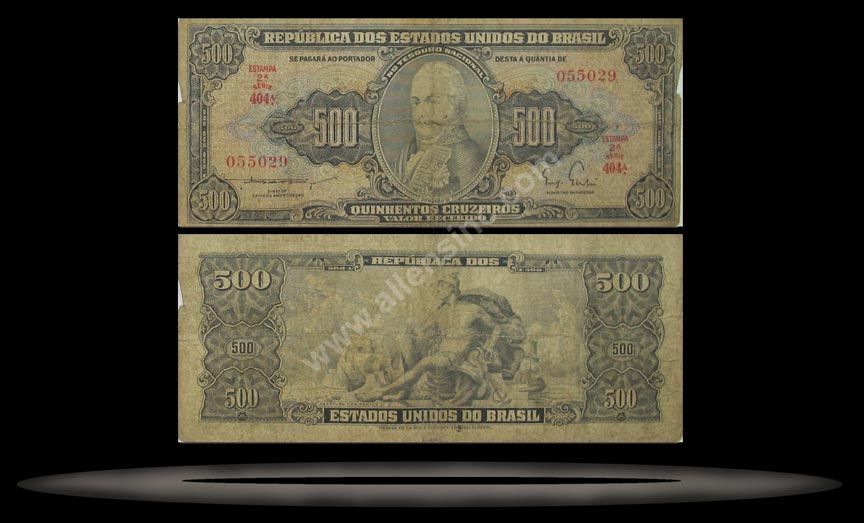 Brazil Banknote, 500 Cruzeiros, ND (1955-60), P#164d MAIN