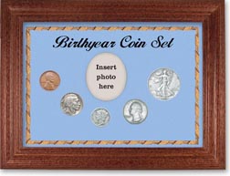 1935 Birth Year Coin Gift Set with a blue background and cherry frame THUMBNAIL