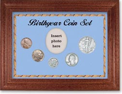 1936 Birth Year Coin Gift Set with a blue background and cherry frame THUMBNAIL