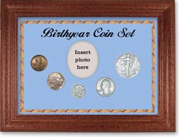 1937 Birth Year Coin Gift Set with a blue background and cherry frame THUMBNAIL