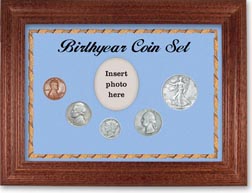 1938 Birth Year Coin Gift Set with a blue background and cherry frame THUMBNAIL
