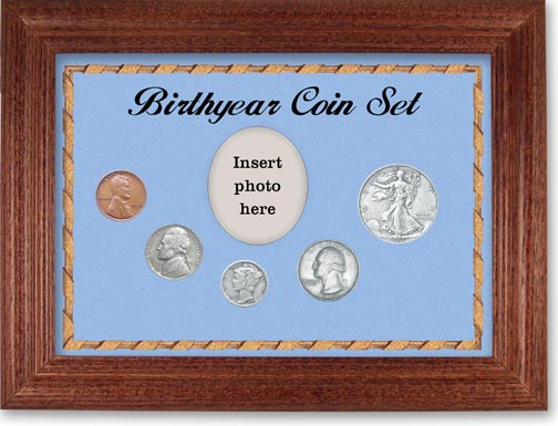 1939 Birth Year Coin Gift Set with a blue background and cherry frame LARGE