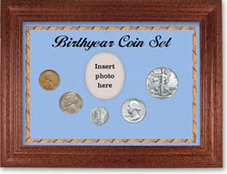 1940 Birth Year Coin Gift Set with a blue background and cherry frame THUMBNAIL