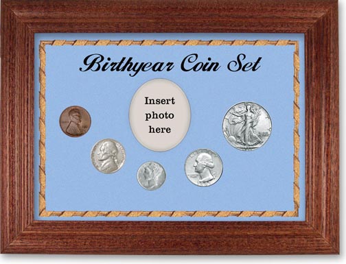 1941 Birth Year Coin Gift Set with a blue background and cherry frame LARGE