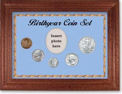 1944 Birth Year Coin Gift Set with a blue background and cherry frame THUMBNAIL