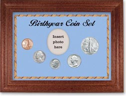 1946 Birth Year Coin Gift Set with a blue background and cherry frame THUMBNAIL